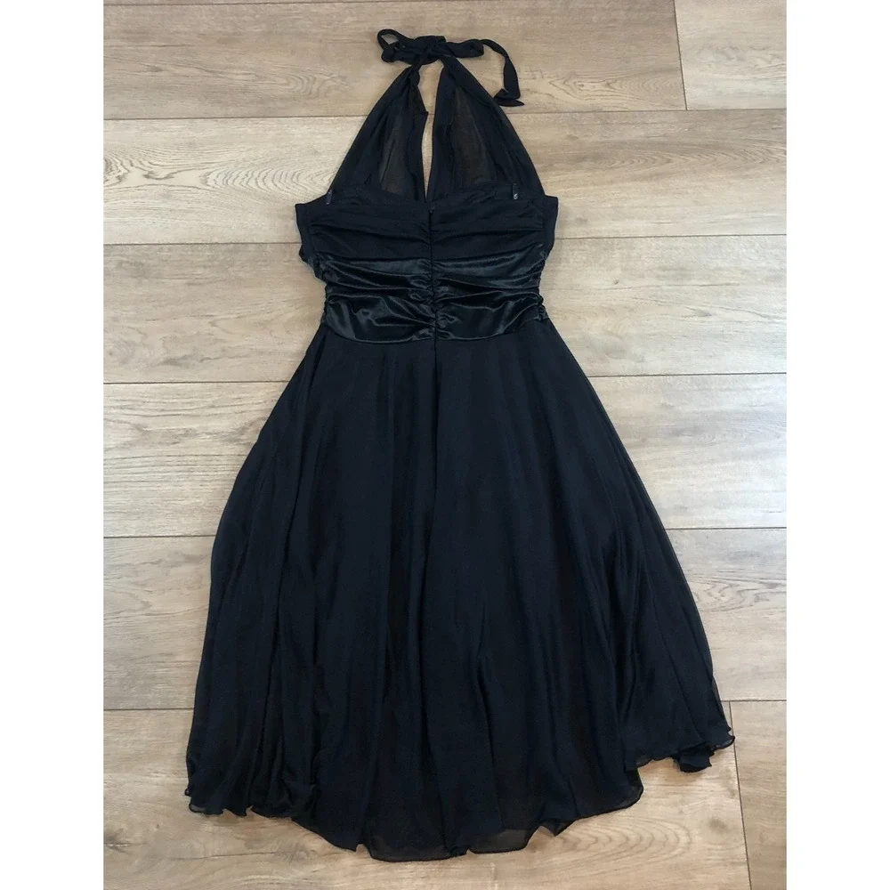 Vintage 90s Y2K XOXO Halter‎ Dress Size S Black Gown Slip Ruffle Hoco Whimsigoth - Picture 2 of 10